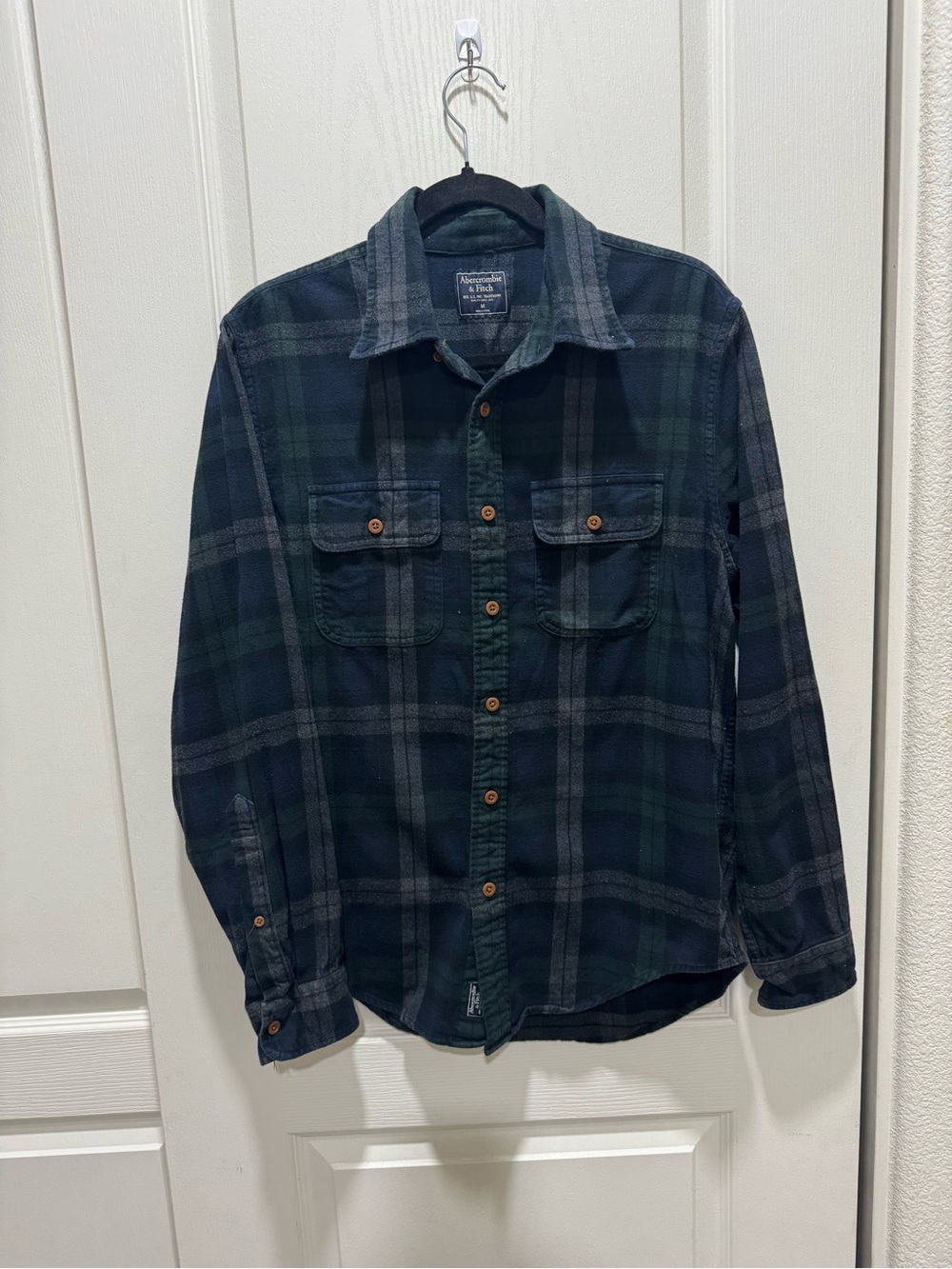 Abercrombie & Fitch Men’s Plaid Flannel Shirt Navy Green 100% Cotton M